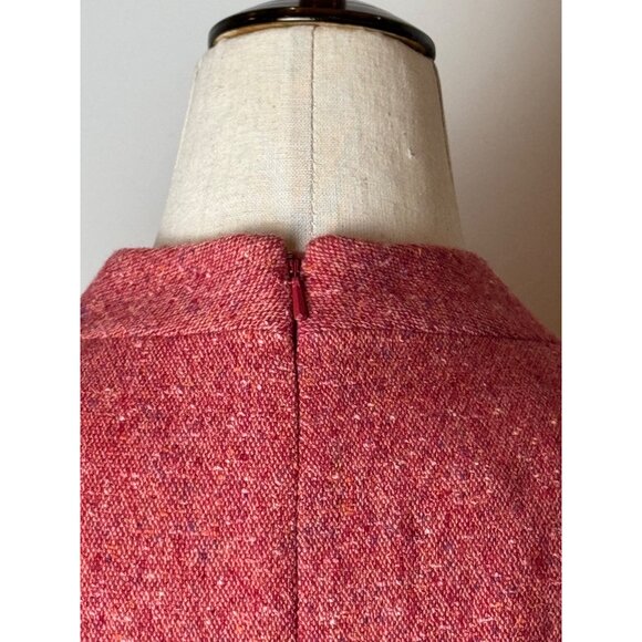 Hobbs London Dress Women 4 Red Wool Silk Tweed Button Neckline Sheath Preppy - Picture 7 of 13